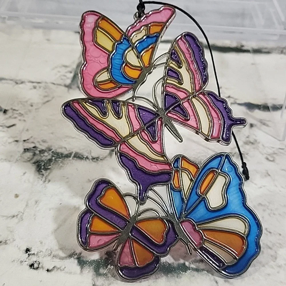 Vintage 70s Butterfly Window Hanger Suncatcher Plastic Hippie Fairycore Decor